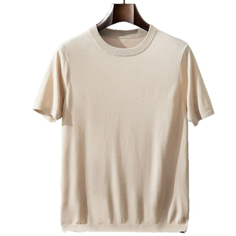 Summer Thin Men's Mulberry Silk Cashmere Knitted Short Sleeve Loose