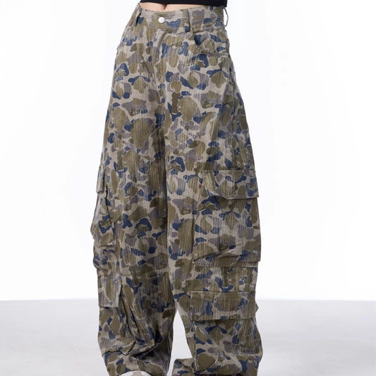 Camouflage Cargo Pants Women's Loose Straight Wide Leg Casual Pants