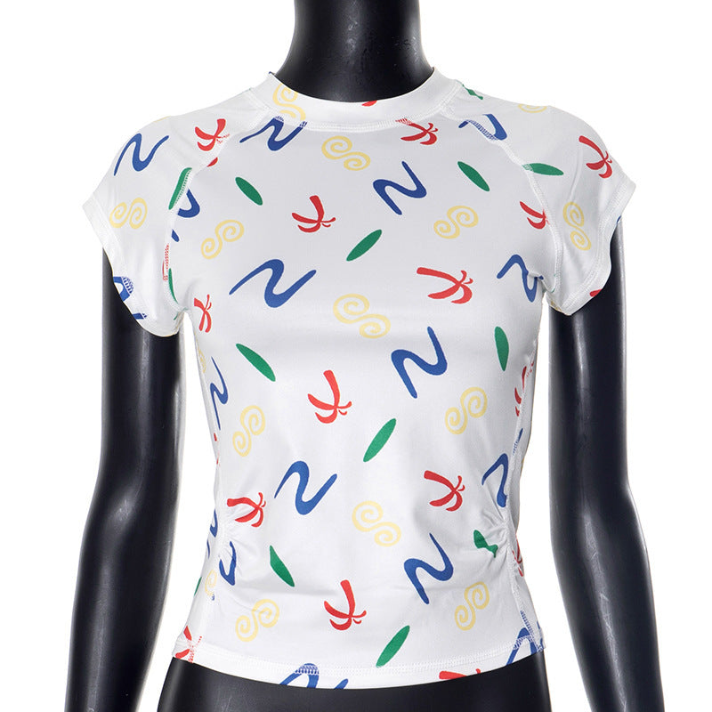 European And American Sleeveless Sexy Round Neck Print T-shirt Top For Women