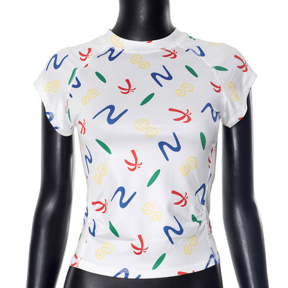 European And American Sleeveless Sexy Round Neck Print T-shirt Top For Women