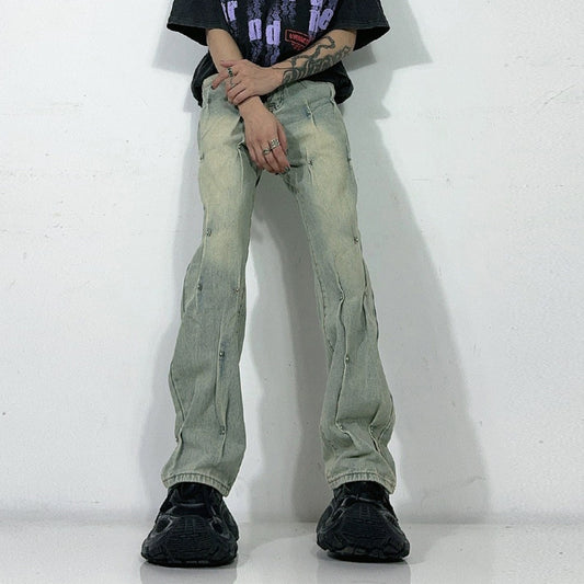 Men's Fashion Personalized Washed Yellow Mud Jeans