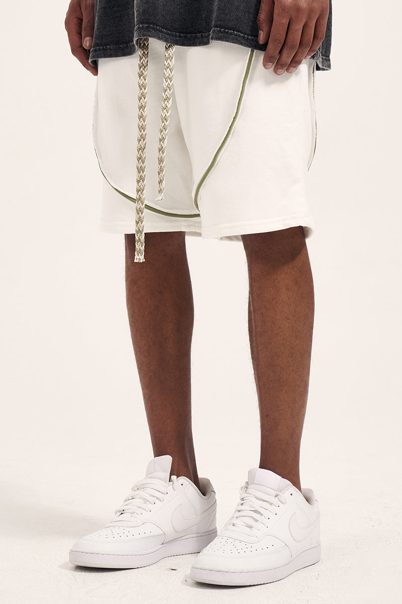 Vintage Pure White Webbing Men's Terry Drawstring Shorts