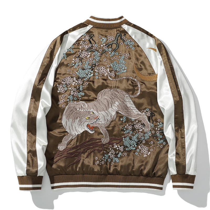 He Tiger Embroidered Jacket Baseball Collar Coat Male Chinese Style