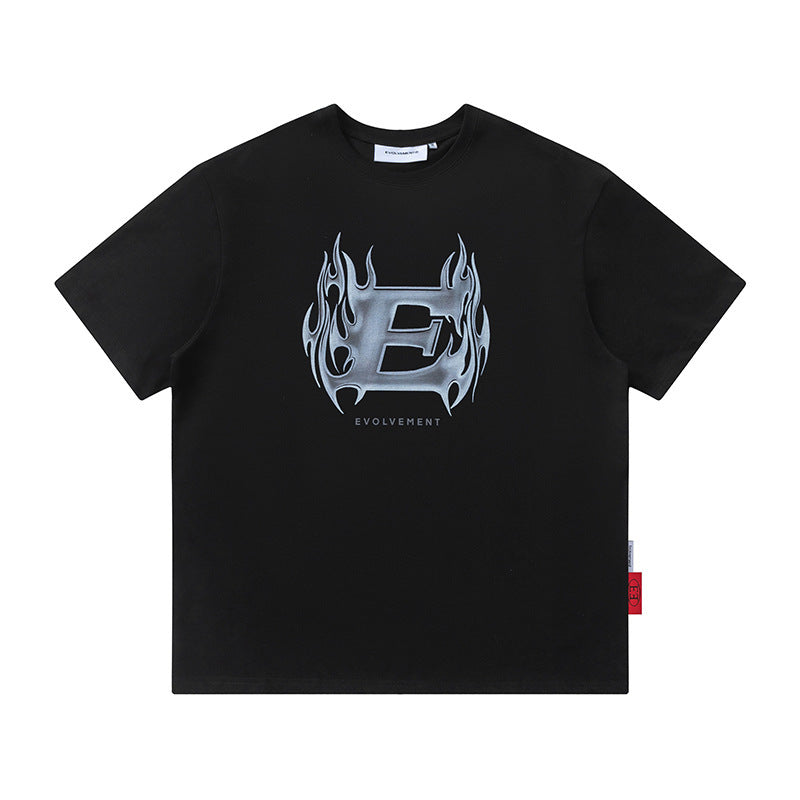 Metal Flame Printed Cotton Short-sleeved T-shirt