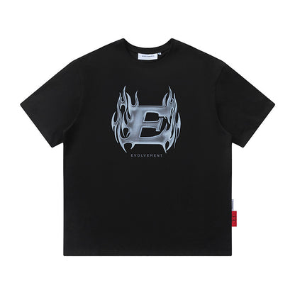 Metal Flame Printed Cotton Short-sleeved T-shirt