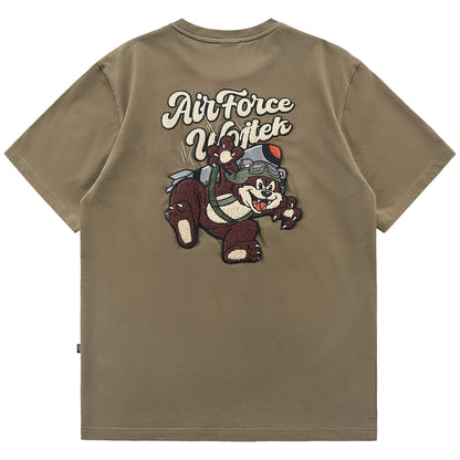 Cotton Cartoon Embroidered Half Sleeved T-shirt American Style