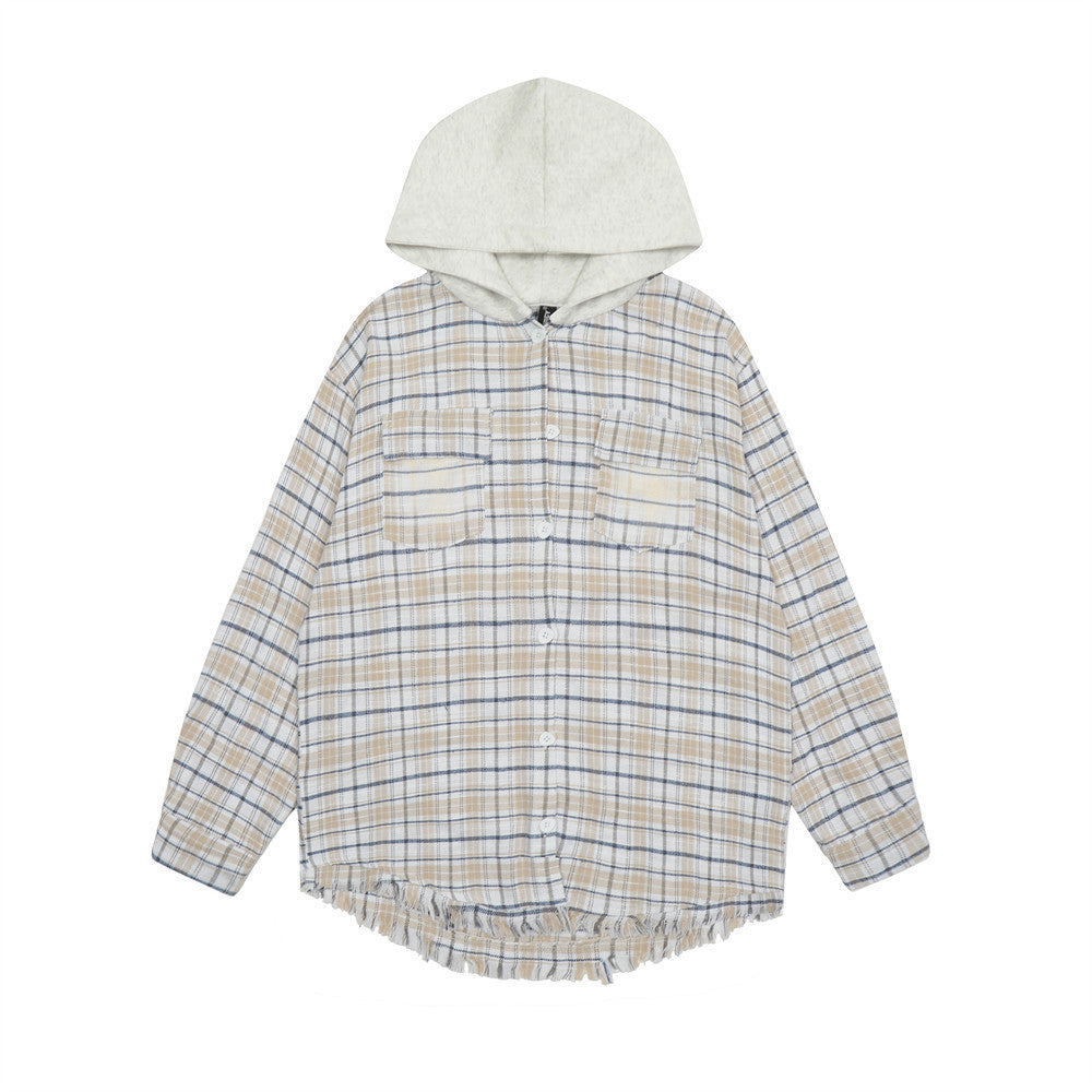 Fashionable All-match Hooded Plaid Shirt For Men