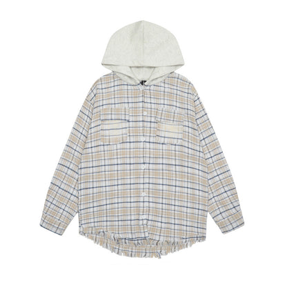 Fashionable All-match Hooded Plaid Shirt For Men