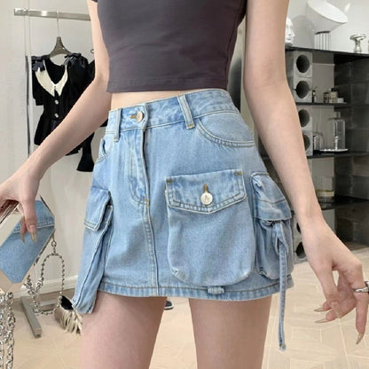 Women's Work Clothes Pocket Denim Skirt