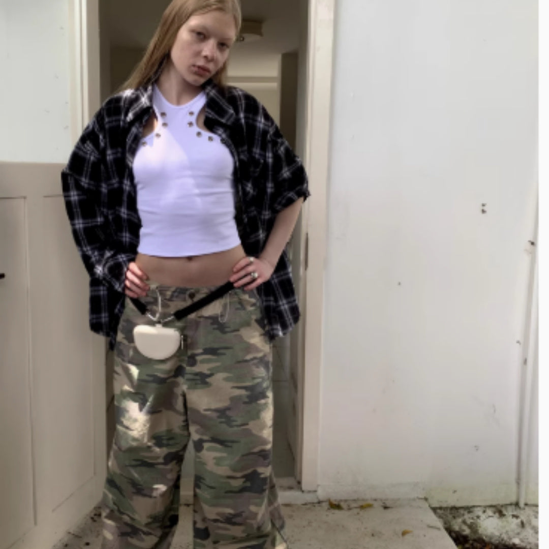 Wide Camouflage Drawstring Wide Leg Floor Pants Female