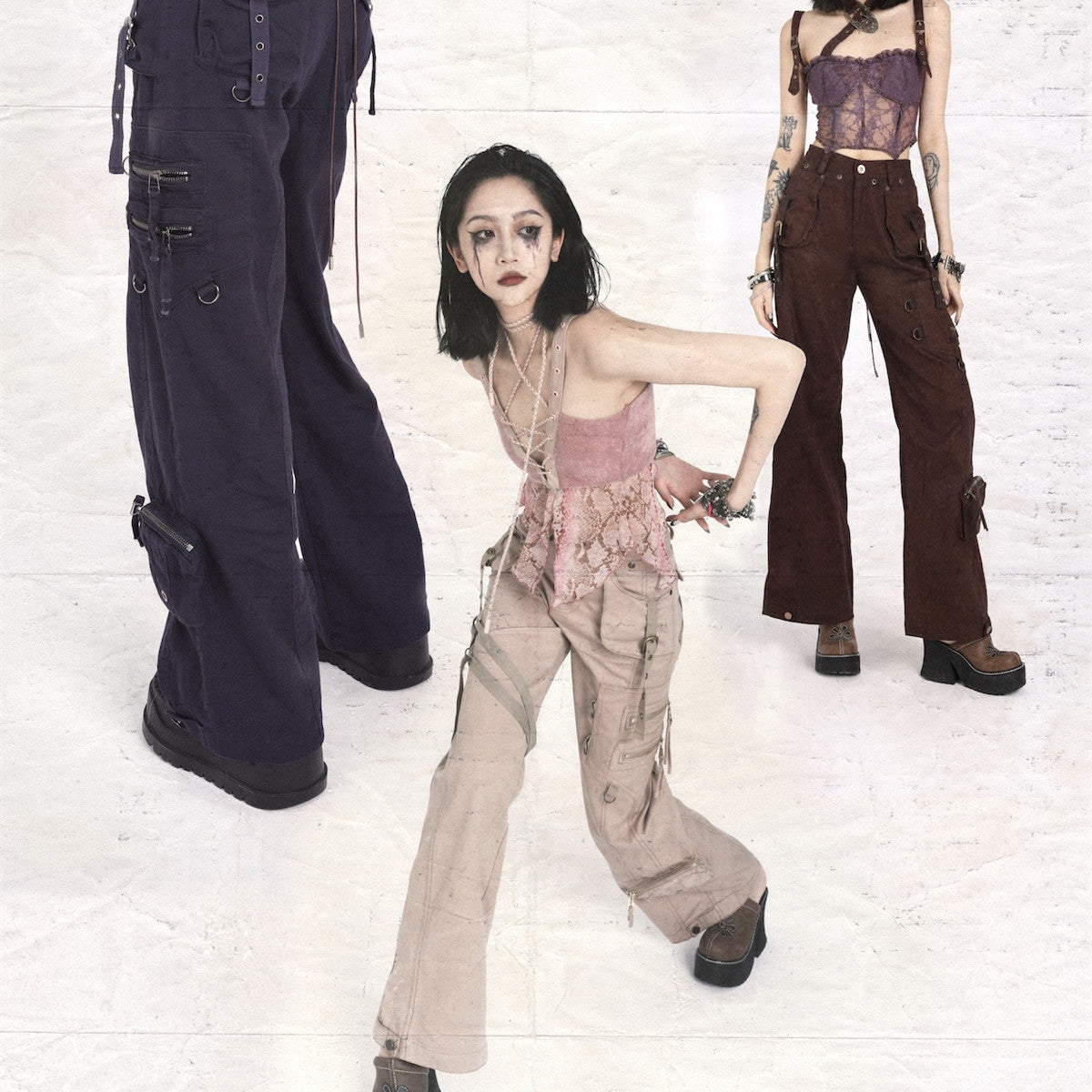 Three-color Heavy Industry Washed Denim Overalls