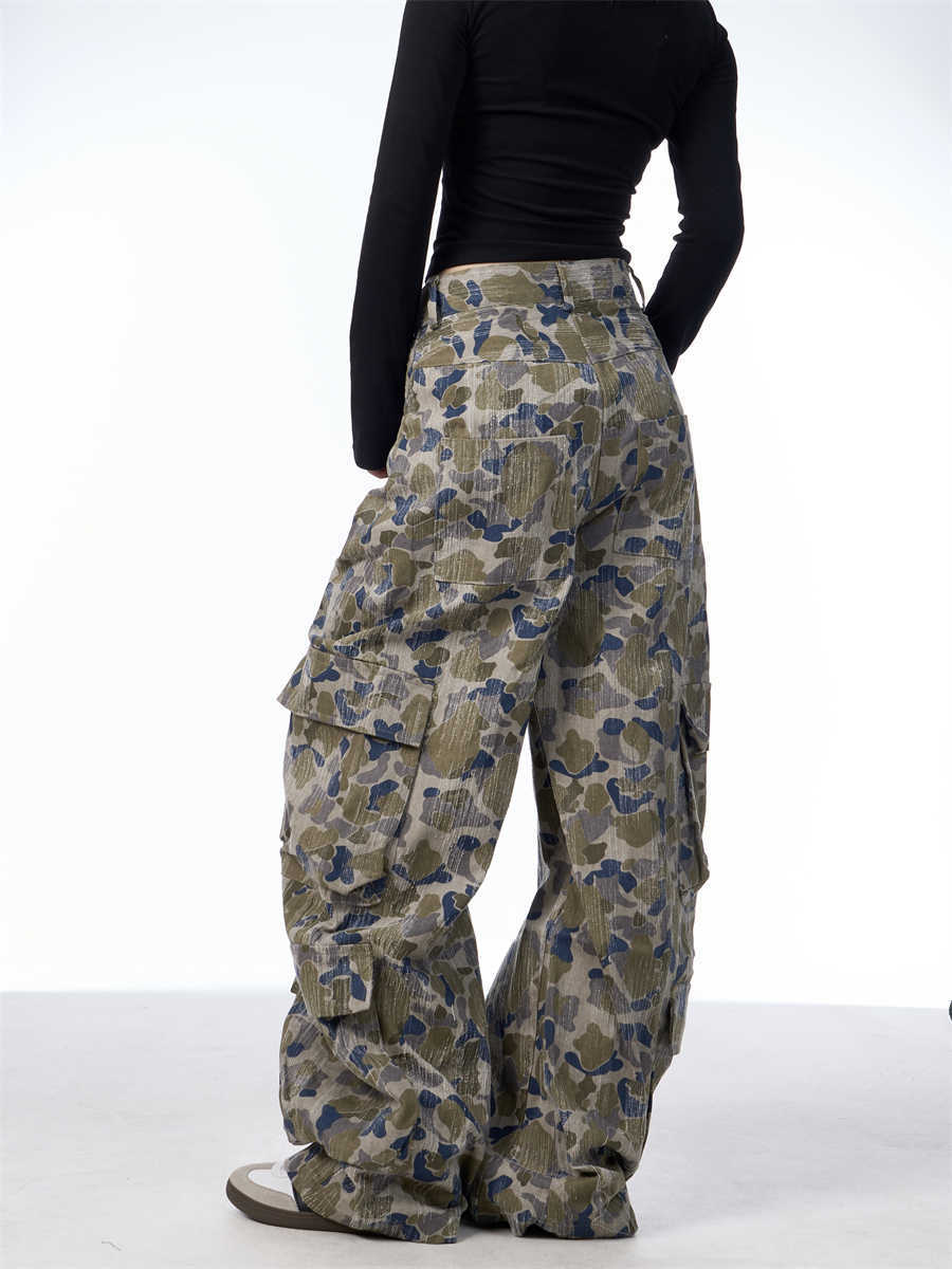 Camouflage Cargo Pants Women's Loose Straight Wide Leg Casual Pants
