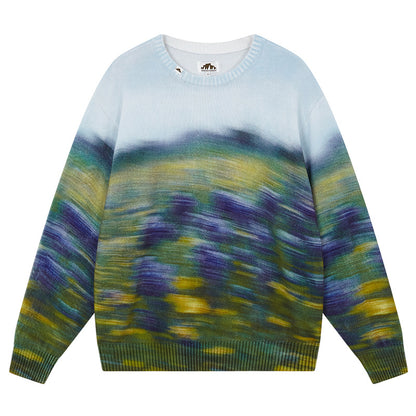 Men's And Women's Fashion Abstract Blue Hooded Flower Field Jumper Line
