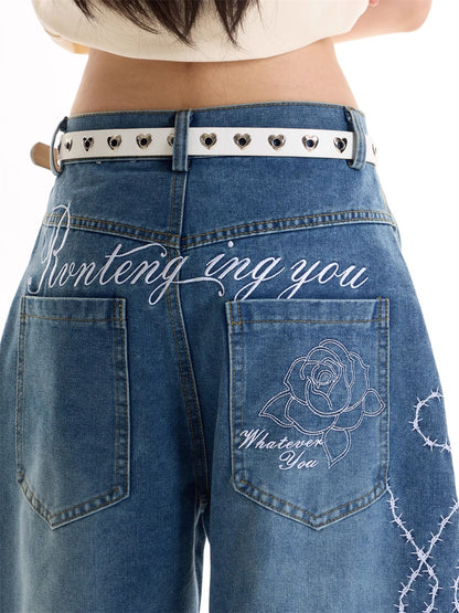 American Retro Hot Girl Embroidered Machete Jeans