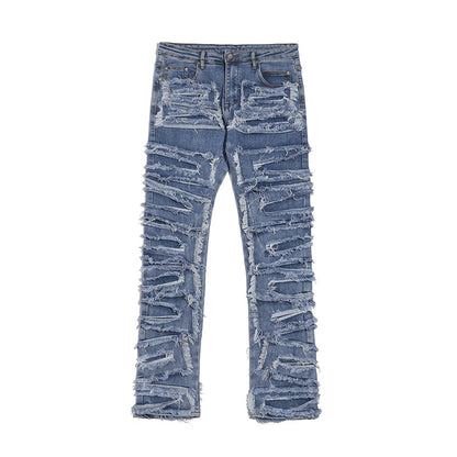 Washed Distressed 3D Cut Vintage Men's Slim Stretch Jeans