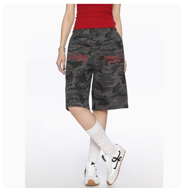 American Camouflage Multi-pocket Cropped Trousers