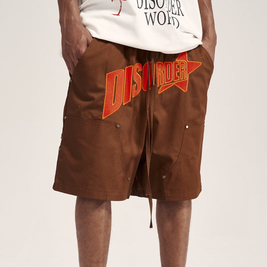 Heavy Industry Slogan Embroidered Street Loose Casual Shorts