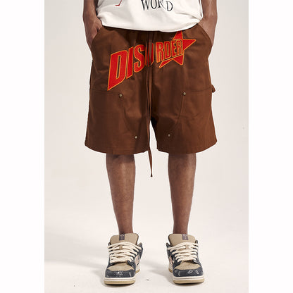 Heavy Industry Slogan Embroidered Street Loose Casual Shorts