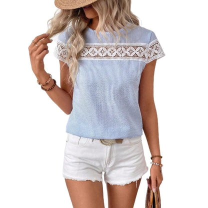 Women's Short Sleeve Lace Cutout Round Neck T-shirt