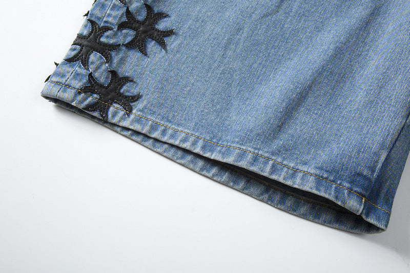 European And American High Street Leather Denim Shorts