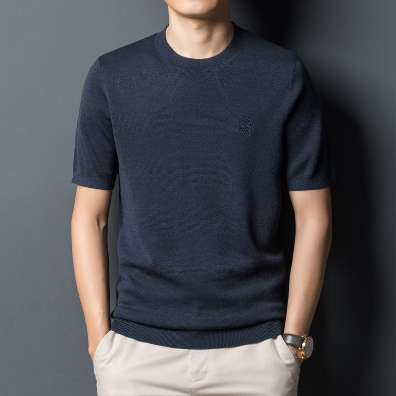 Cardigan Short Sleeve T-shirt Crew Neck Men's Sweater