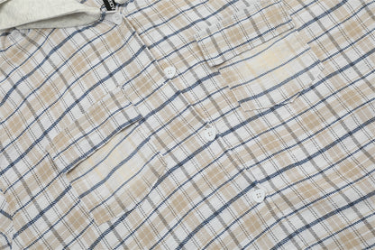 Fashionable All-match Hooded Plaid Shirt For Men