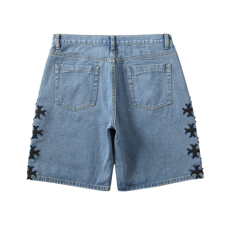 European And American High Street Leather Denim Shorts